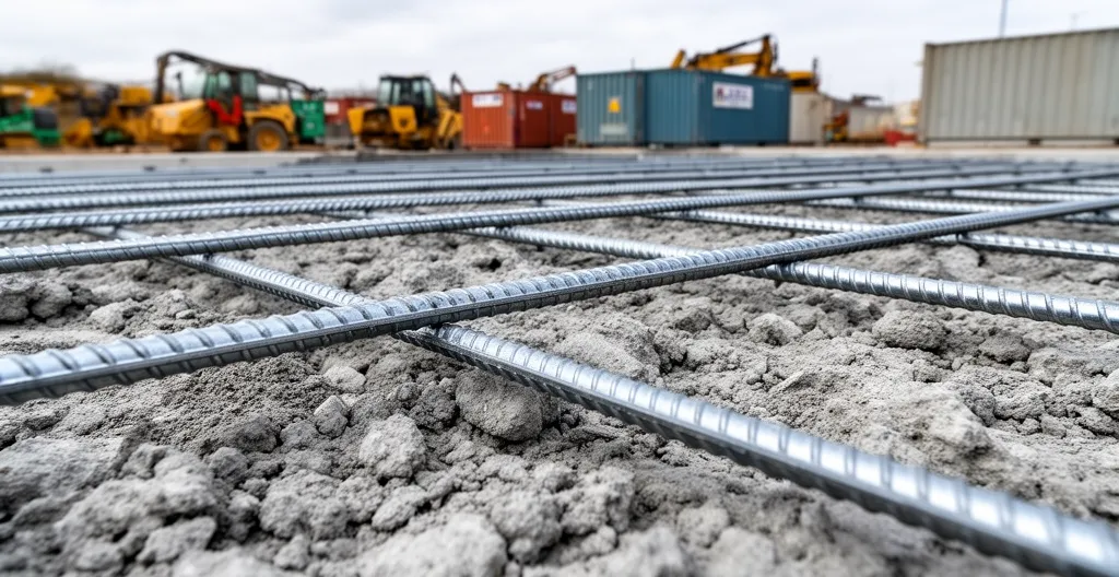 Surface béton rugueuse après hydrodémolition avec armatures métalliques intactes et nettoyées